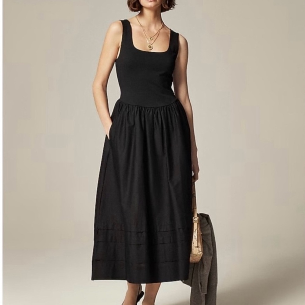 NWT J. Crew Drop-waist Mixy Midi Dress Black